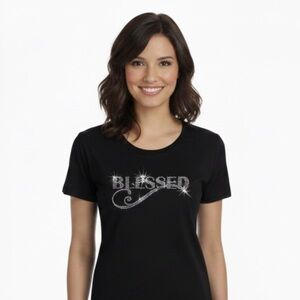 Ladies cut black graphic tshirts w/ "Blessed" msg